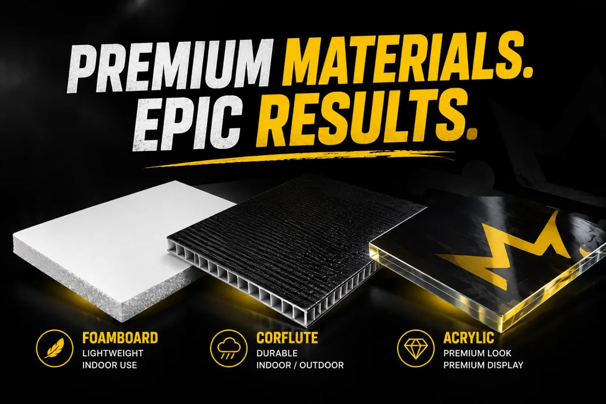 Premium materials: Foamboard, Corflute, Acrylic